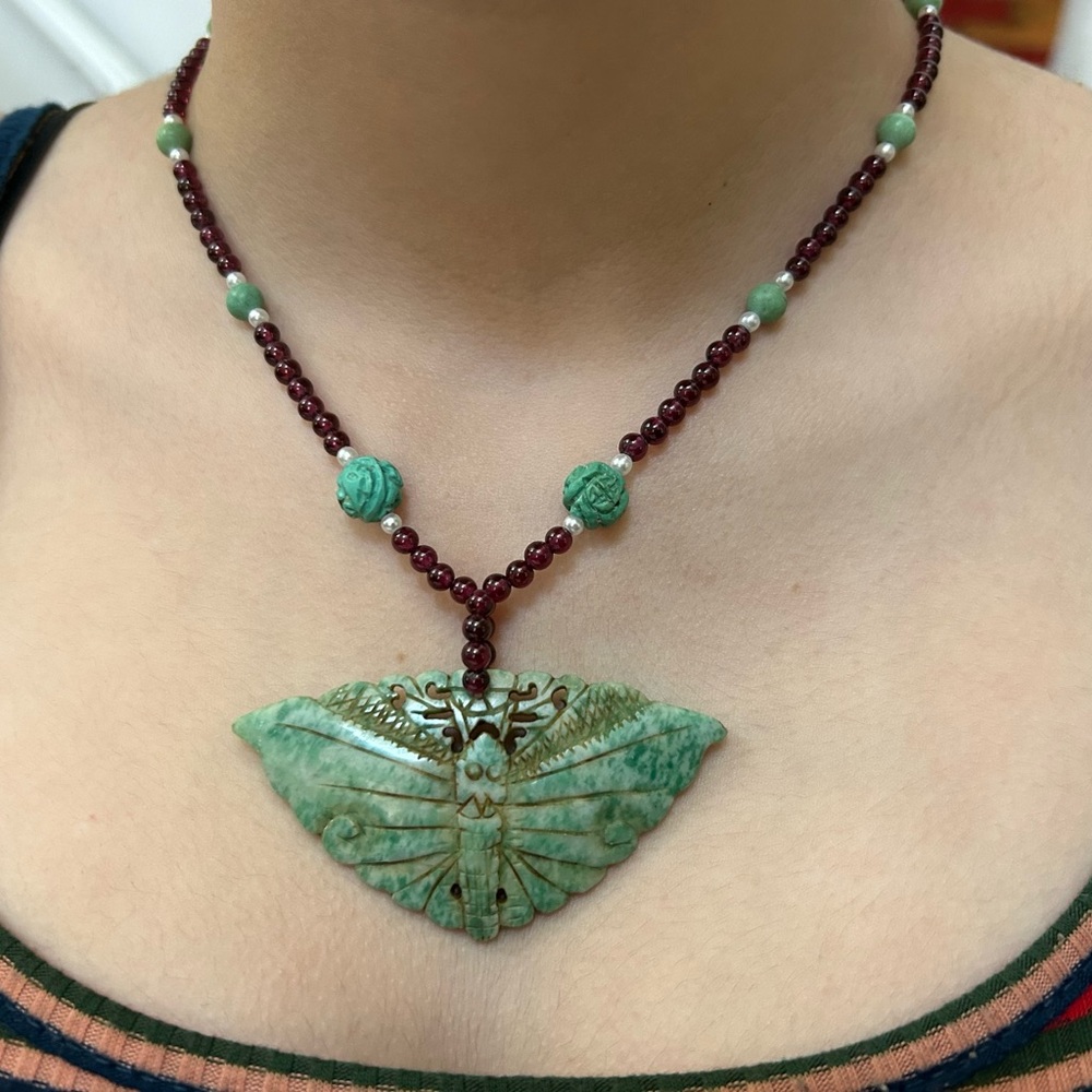 Vintage Jade Butterfly Necklace